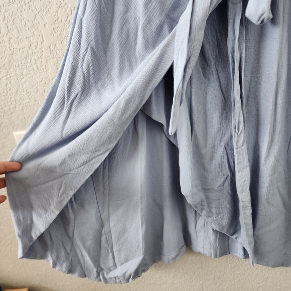 Lulus Stay Sunny Light Blue Faux Wrap Tie Midi Dress Sleeveless Overlap Skirt L - Picture 8 of 11